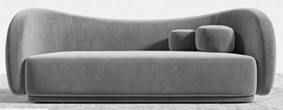 Gray Curved Velvet Sofa