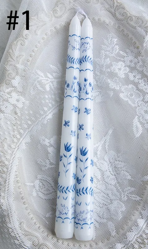 Blue and White Porcelain Smokeless 25cm Taper Candle - Design #1 2pcs