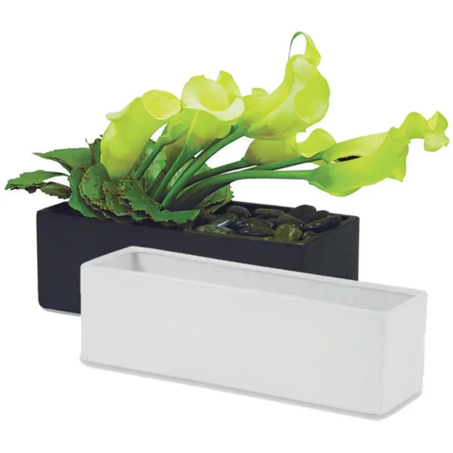12" X 4" Top | Ceramic Rectangle Planter - White