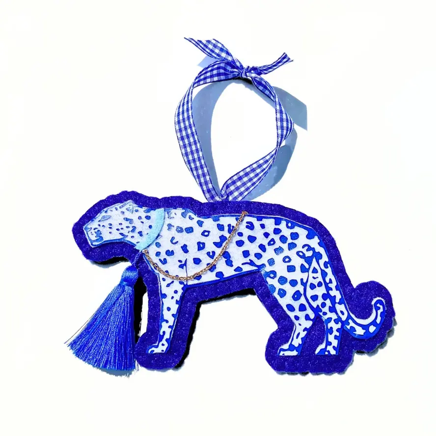 Grandmillennial Leopard Blue Ornament