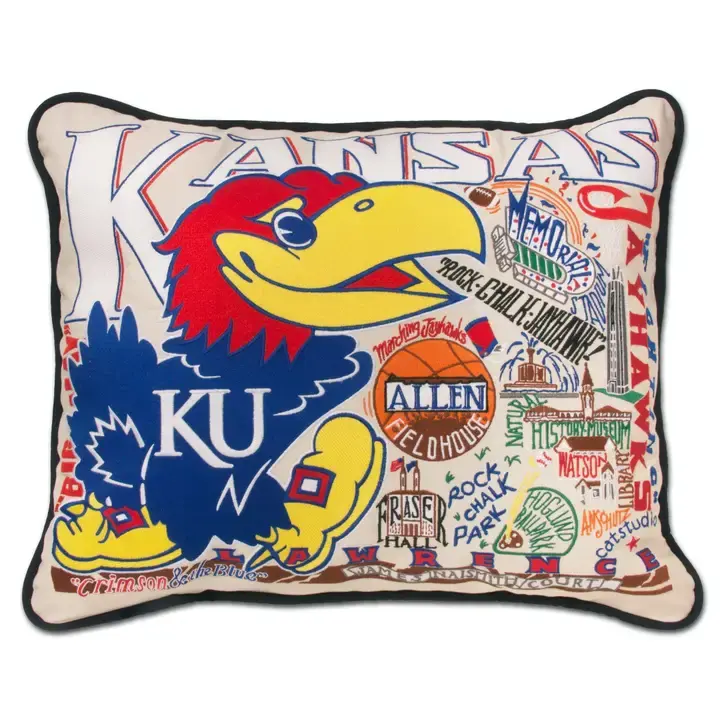 University of Kansas Collegiate Embroidered Pillow