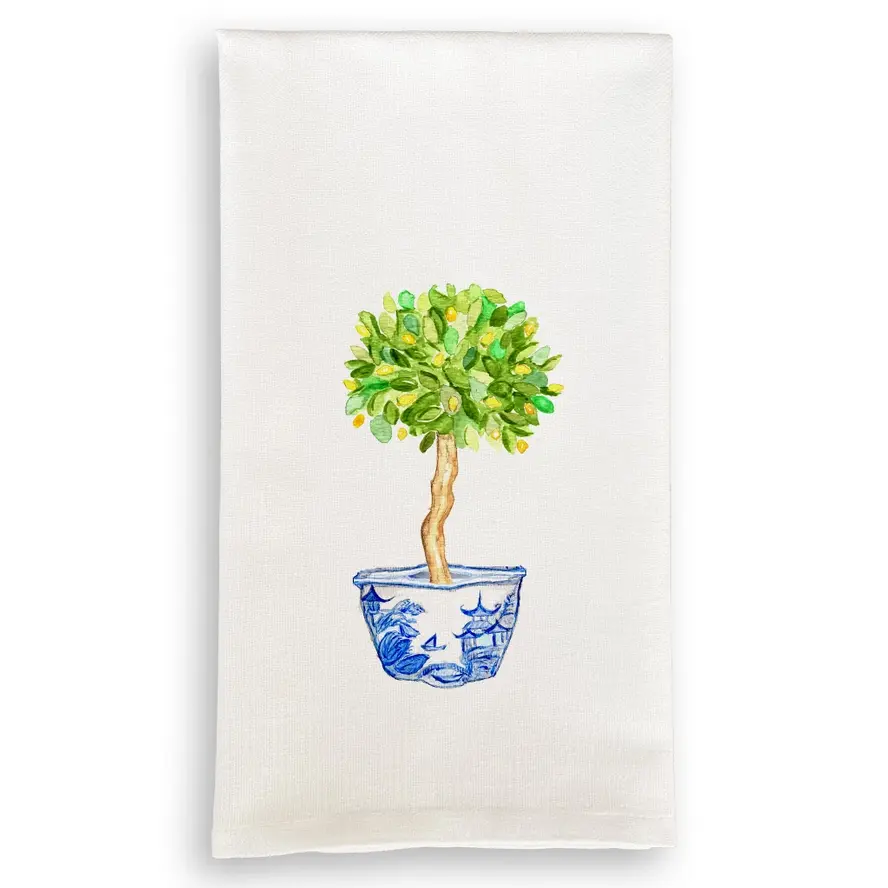 Blue & White Bowl with Lemon Tree Dishtowel