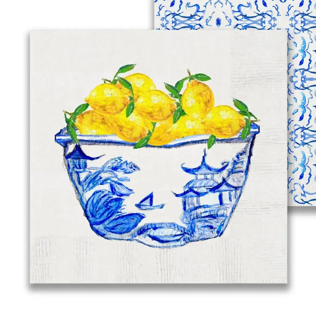 Napkin - Blue and White Bowl with Lemons Cocktail, 12ct