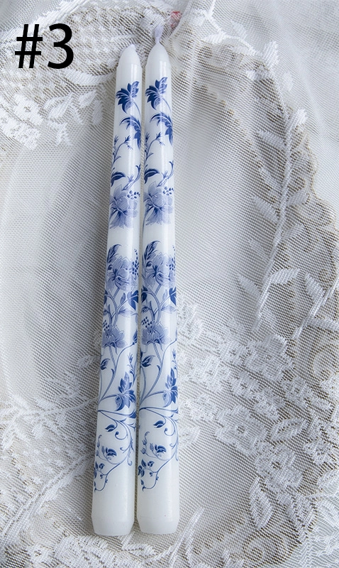 Blue and White Porcelain Smokeless 25cm Taper Candle - Design #3 2pcs