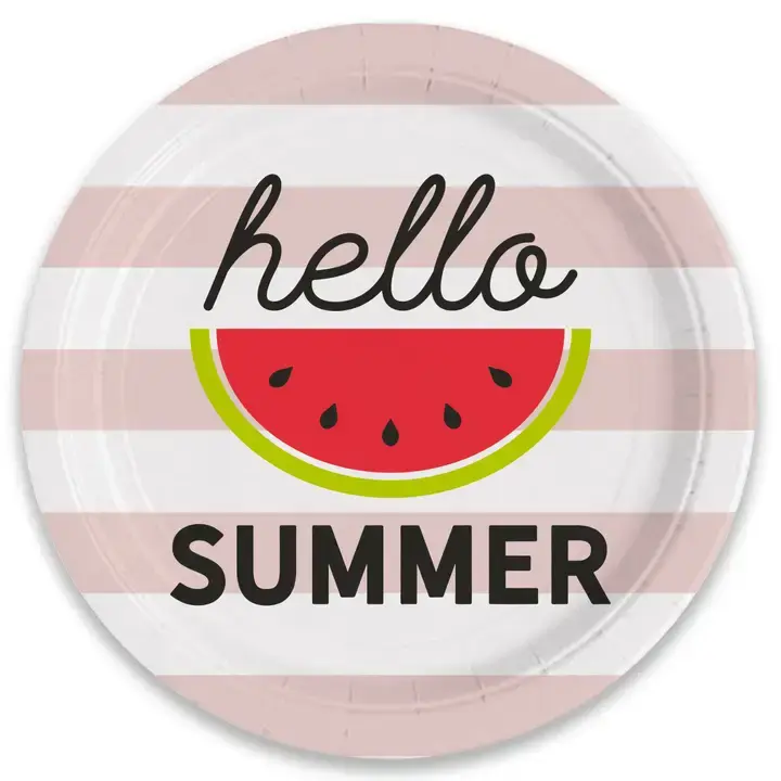 Hello Summer Watermelon Paper Plate, 8ct
