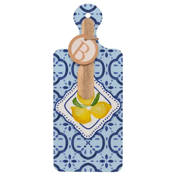 Azure & Ivy Blue Cuterie Cheese Board & Wood Spreader Set