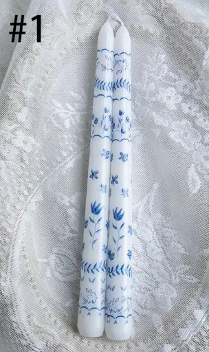 [BGD-CM069-1] #1 2pcs 25cm Blue and White Porcelain Smokeless Taper Candle 