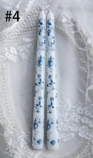 [BGD-CM069-4] Blue and White Porcelain Smokeless 25cm Taper Candle - Design #4 2pcs 