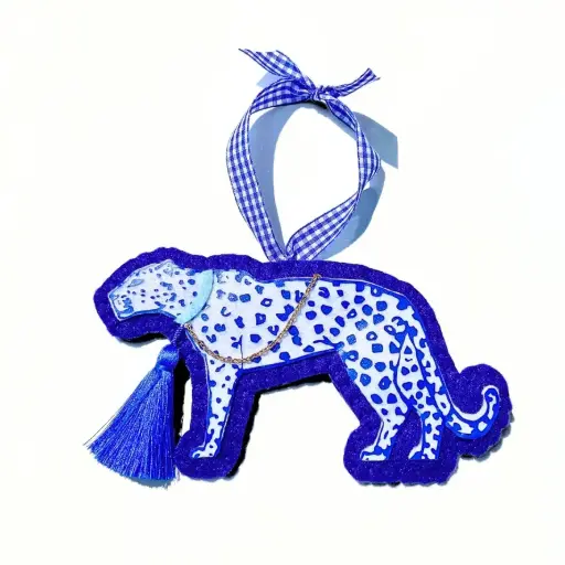 [BGD-ORN-LEO-BLU-IND] Grandmillennial Leopard Blue Ornament
