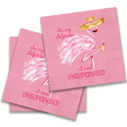 [BGD-PCK596] Napkin - Unsupervised Flamingo Cocktail Napkin, 12ct