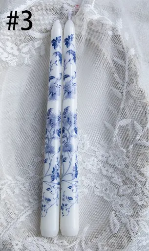 [BGD-CM069-3] Blue and White Porcelain Smokeless 25cm Taper Candle - Design #3 2pcs