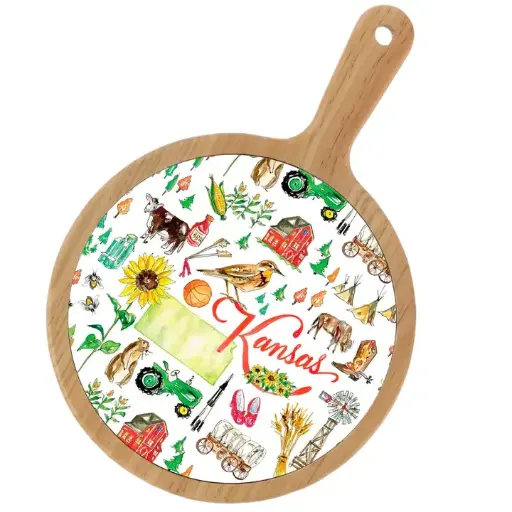 [BGD-CB041600] Kansas State Bamboo & Ceramic Cheese Board Rosanne Beck 
