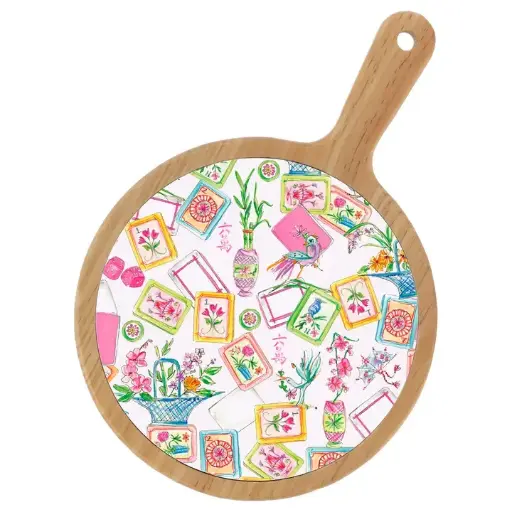 [BGD-CB045300] Mahjong Bamboo & Ceramic Cheese Board Rosanne Beck